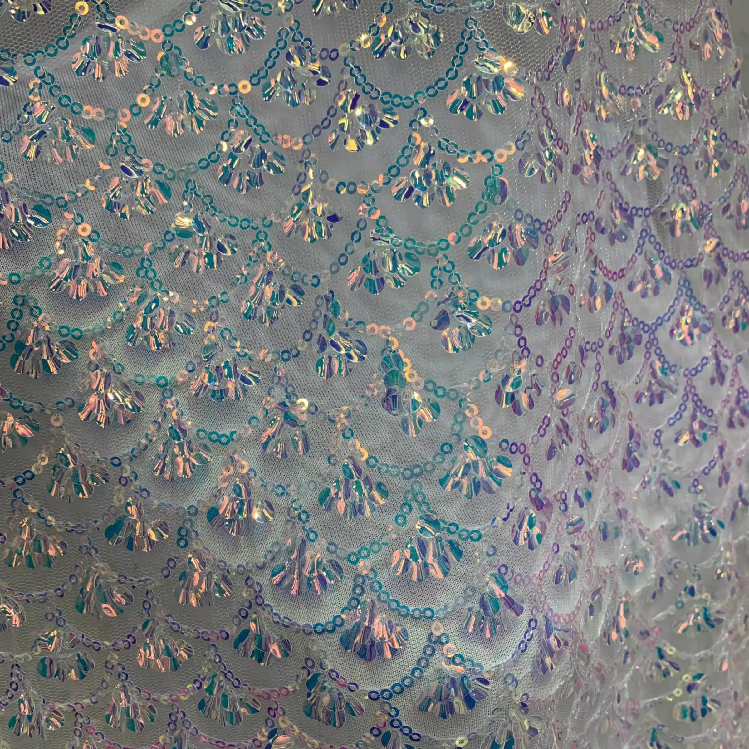 Seashell glitter embroidered net yarn children\'s wear DIY handmade fabric wedding dress fabric designer garment accessories lace