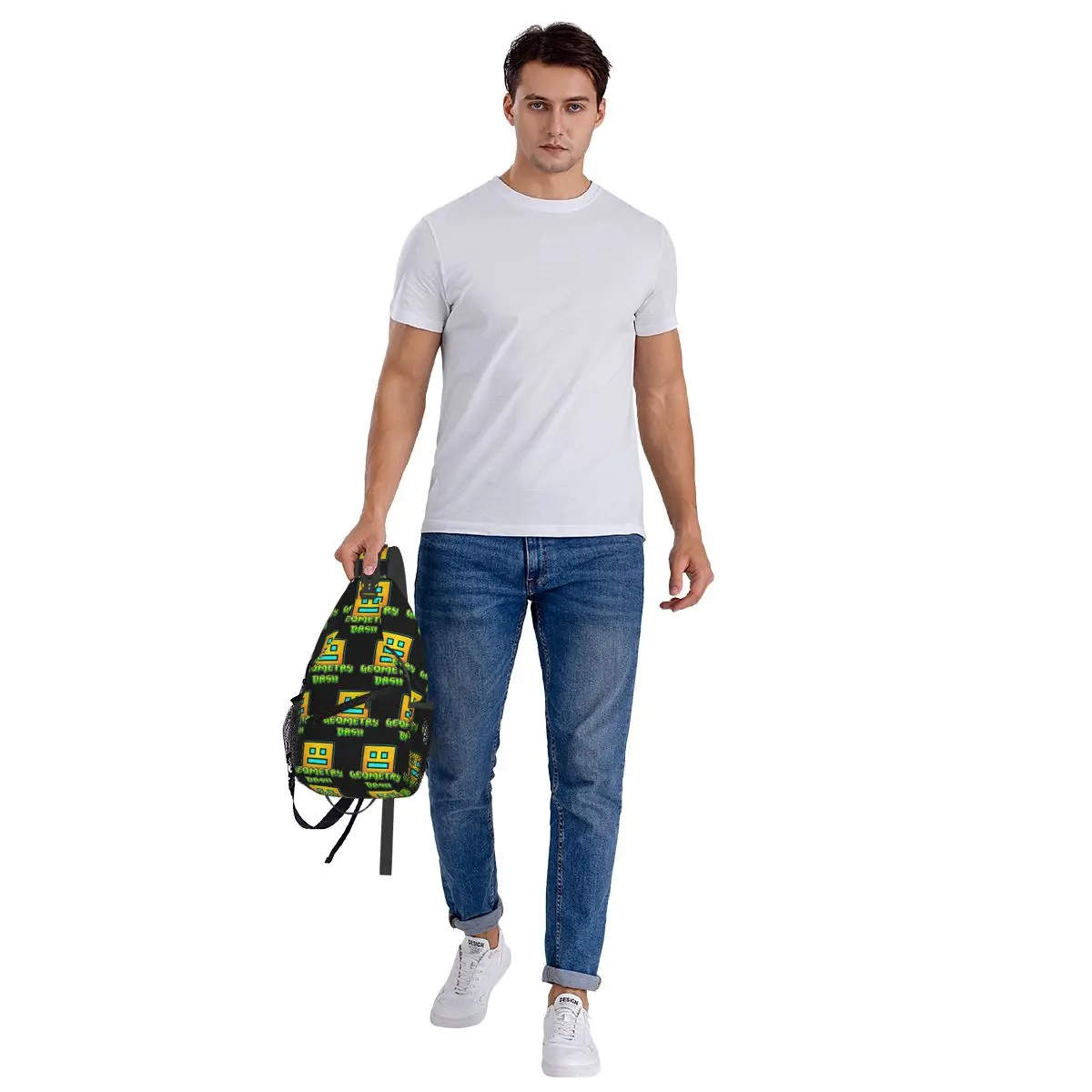 Borsa da petto per videogiochi Geometry Dash Borsa da petto per uomo con tracolla a tracolla Borsa da viaggio per escursionismo