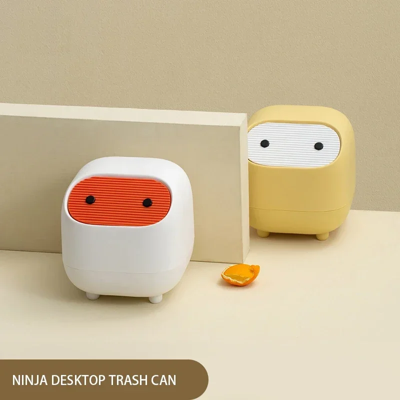 Creative Ninja Desktop Trash Can Color Blocked Mini Cap Press on Garbage Can Household Cleaning Tools Home Decoration