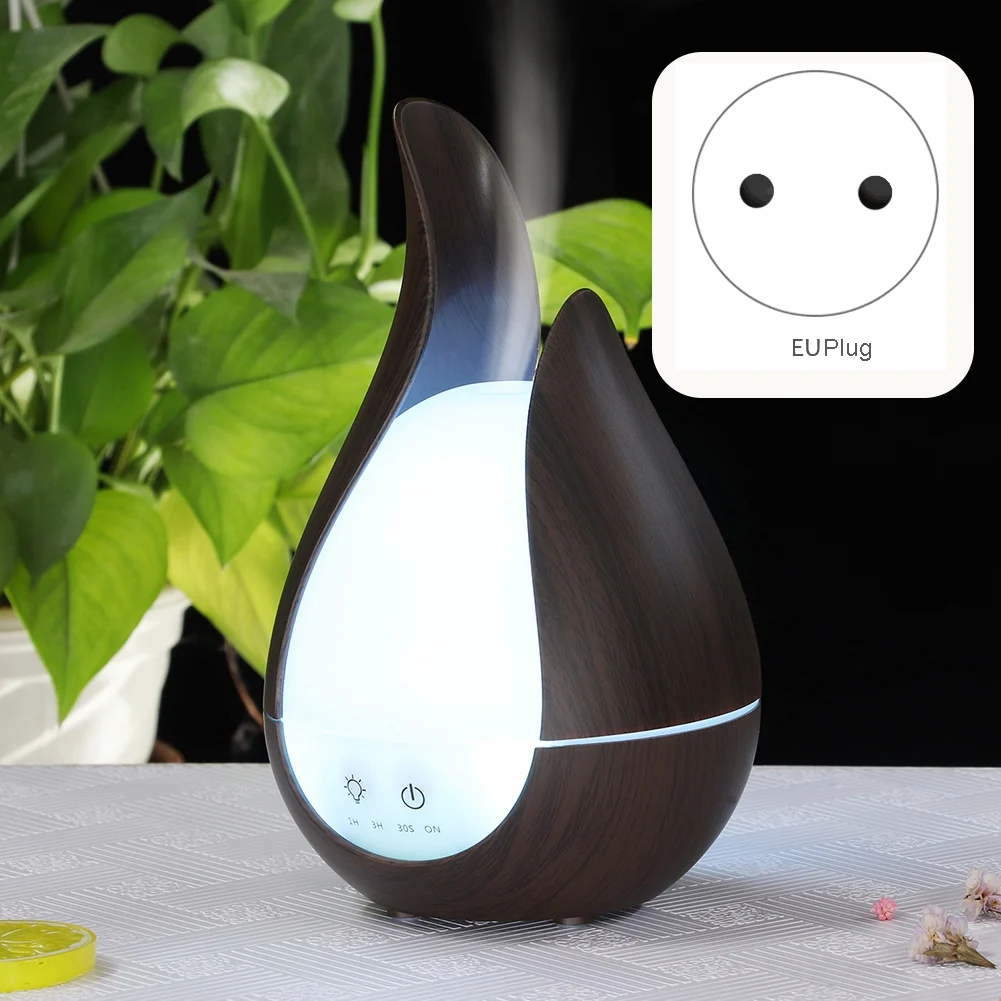 Air Humidifier 7 Color Aroma Essential Oil Diffuser Wood Aromatherapy Cool Mist Maker Fogger(Dark Wood)EU Plug