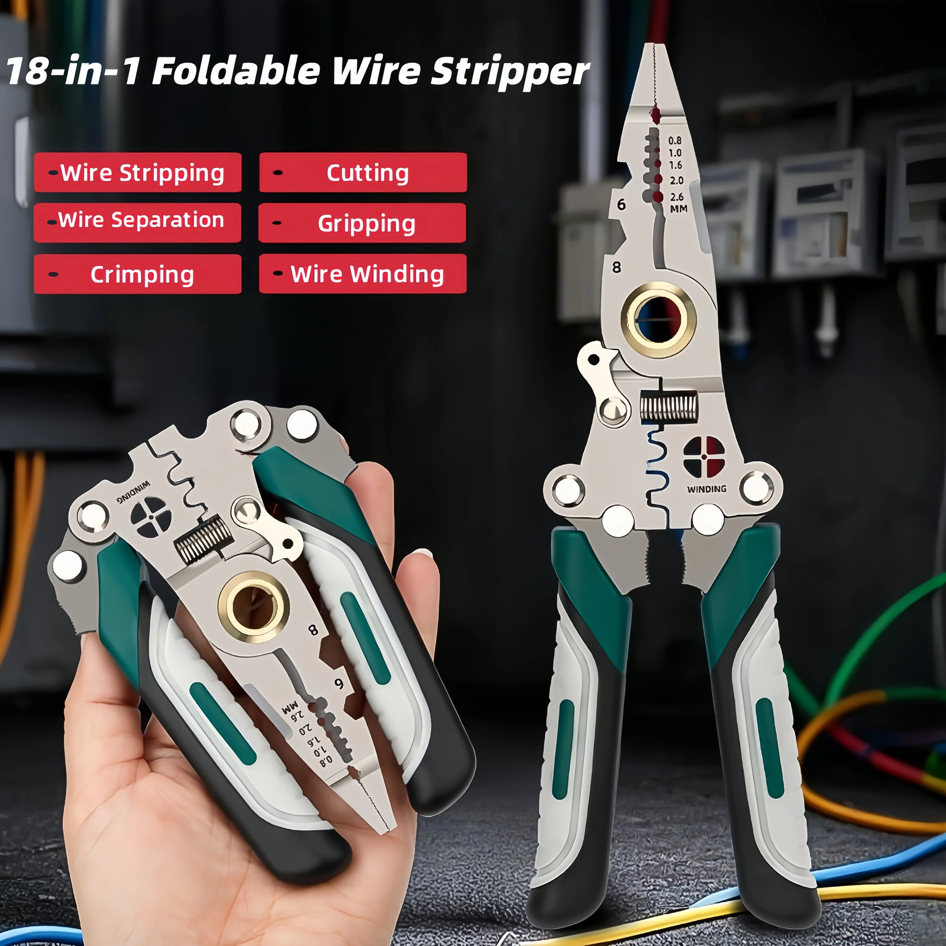 1pc Multi-Functional Folding Wire Cutter,Heavy-Duty Metal Construction with Ergonomic Handles,Compact Foldable Design