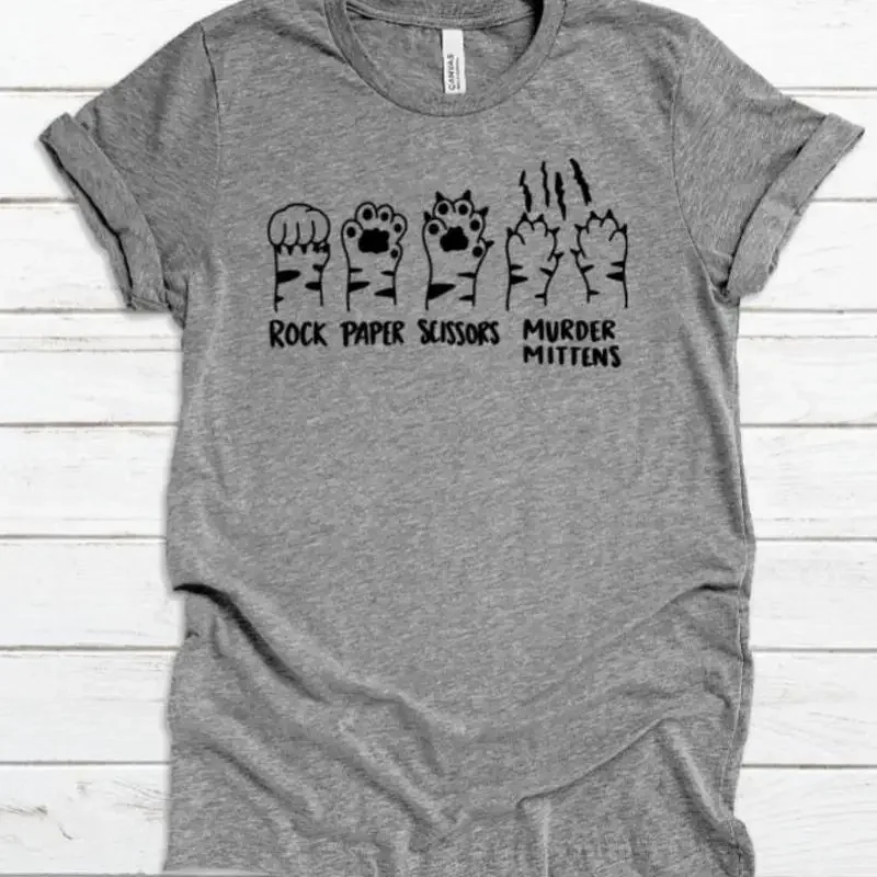 Rock Paper Scissors Murder Mittens Cat Paw T Shirt Funny Pet Lover Custom
