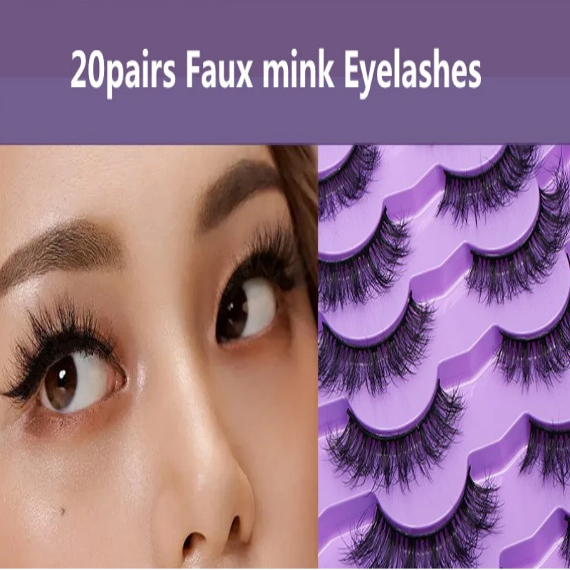 20-Pair Fluffy Voluminous Textured False Lashes Frizz Effect Thick Dense Cartoon-Style Wholesale Makeup Accessories
