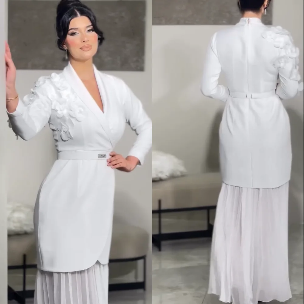 

Customized Pastrol Jersey Pleat Flower Trumpet V-neck Long Dresses Bespoke Occasion Quinceanera Exquisite Formal