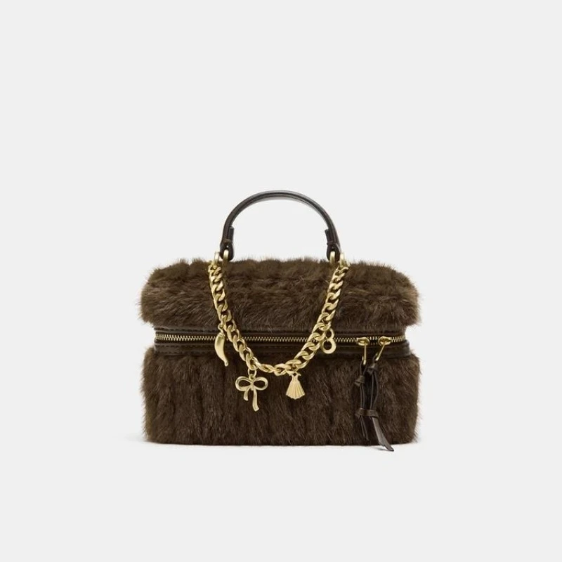 

Fashionable Versatile Mini Bags Imitation Lamb Plush Autumn Winter Bag High End Top Handle Retro Chain Decoration Shoulder Bags