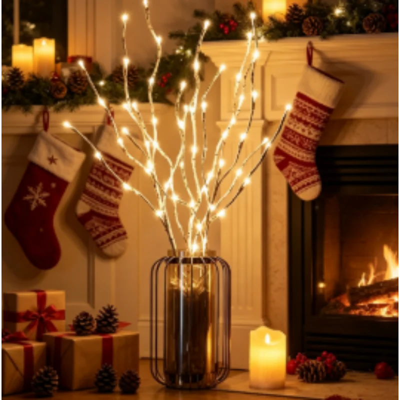 White Birch Willow Branch Lights Lamp - 20 LED Battery Operated, for Home Bedroom Indoor Outdoor Garden Living Room Decoration