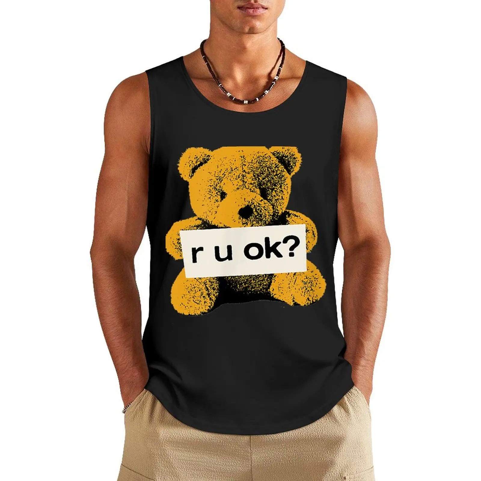 

Official Yungblud Teddy r u ok Black Tank Top Gym man quick-drying t-shirt sleeveless shirt man