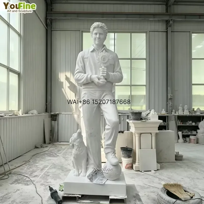 Wmwmnu for YouFine Saint Carlo White Marble Statue Hand Carved Religious Sculpture Life Size Catholic Church Garden Art Decor