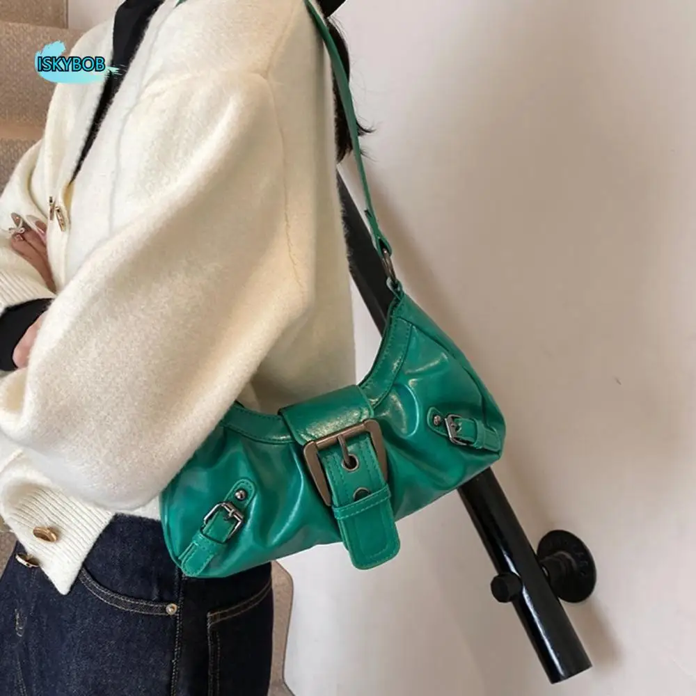 

Korean Style Y2K Underarm Bag Elegant Streetwear Single Shoulder Bag Fashion Design Solid Color Retro Leather Handbag Shopping