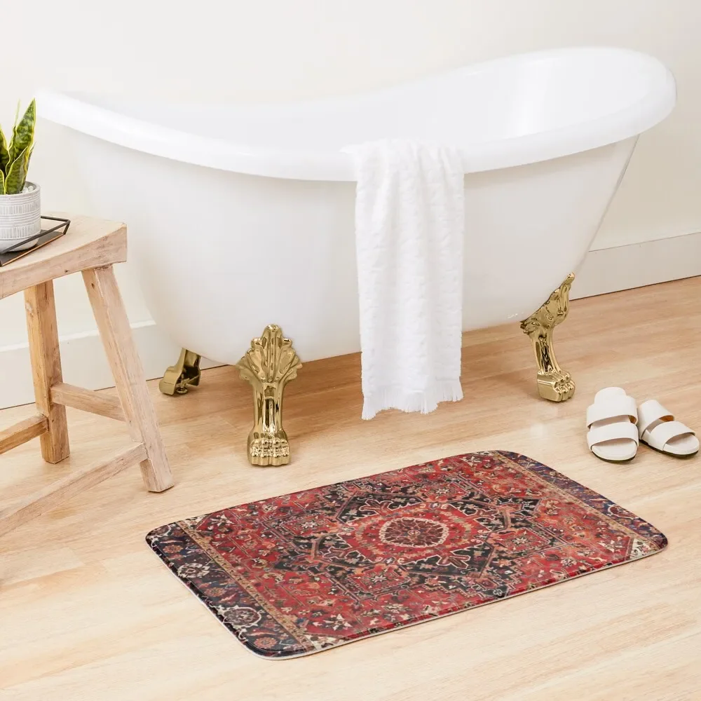 

Heriz Antique Vintage Boho Persian Carpet Print Bath Mat Water Absorbent Anti-Slip Shower Bathroom Slip Mat