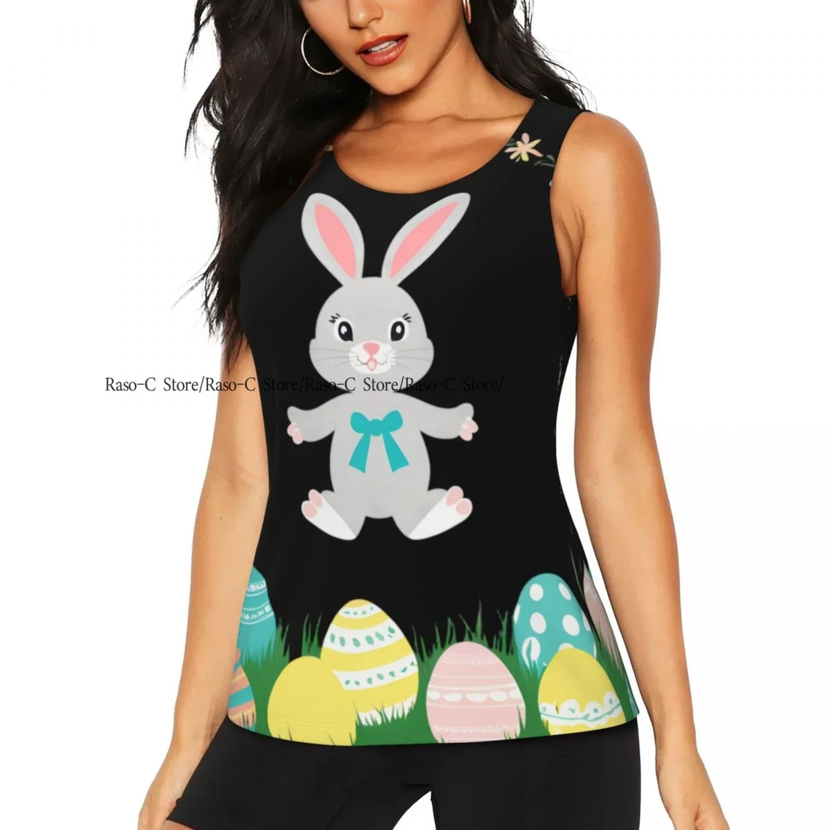 Women's Workout Tank Tops Quick Dry Sleeveless Athletic Shirts Easter Background With Rabbit Eggs And Flowers Gym Yoga Tops