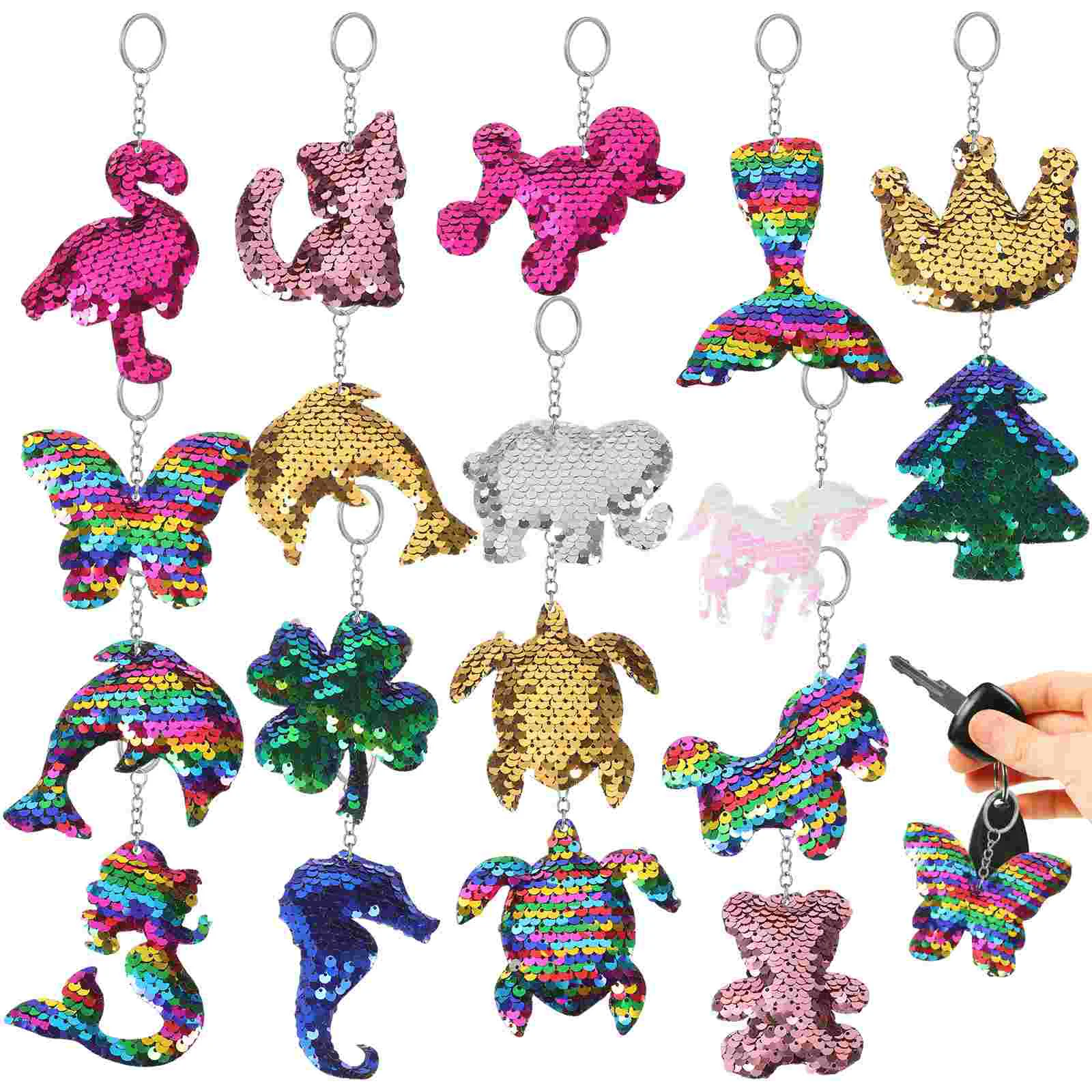 18 Pcs Tortoise Sequin Keychain Colorful Pendant Accessories for Women Child Coastal Fob