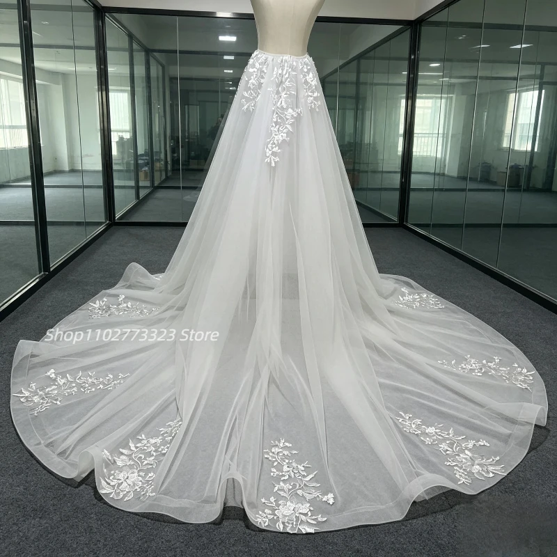 White/Ivory Removable Skirt Wedding Tail Skirt, Wedding Lace Stickers Tail Skirt Customizable Size Wedding Tail Skirt