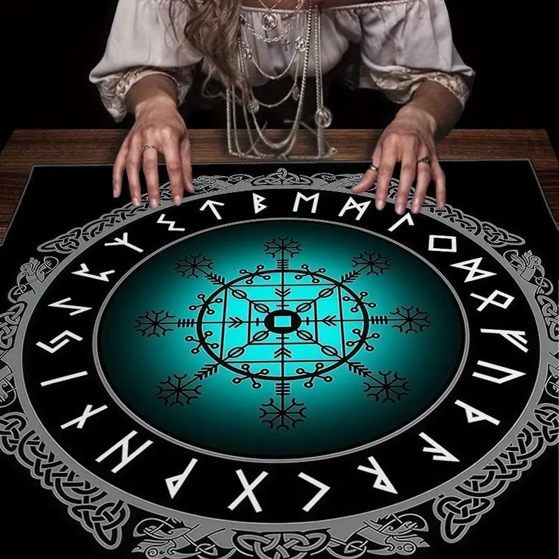 VIKAMA Tarot Tablecloth Rune Rune Wheel Forest Witch Black Cat Goat Skull Tarot Card Array Altar Cloth Spiritual Decoration