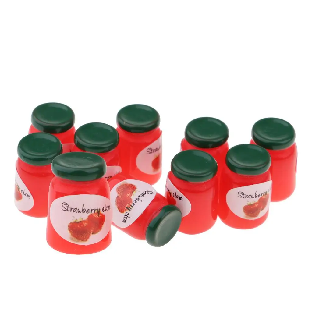 1/12 ของตกแต่งบ้านตุ๊กตา อาหารจิ๋ว ขวดแยมสตรอว์เบอร์รีจิ๋ว 10 ชิ้น