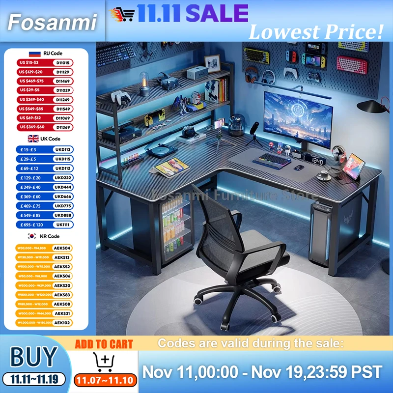 Set Meja dan Kursi Komputer Berbentuk L Perabot Kantor Rumah Modern dengan Rak Meja Kerja Gaming Set Kursi Meja PC Sudut untuk Ruangan