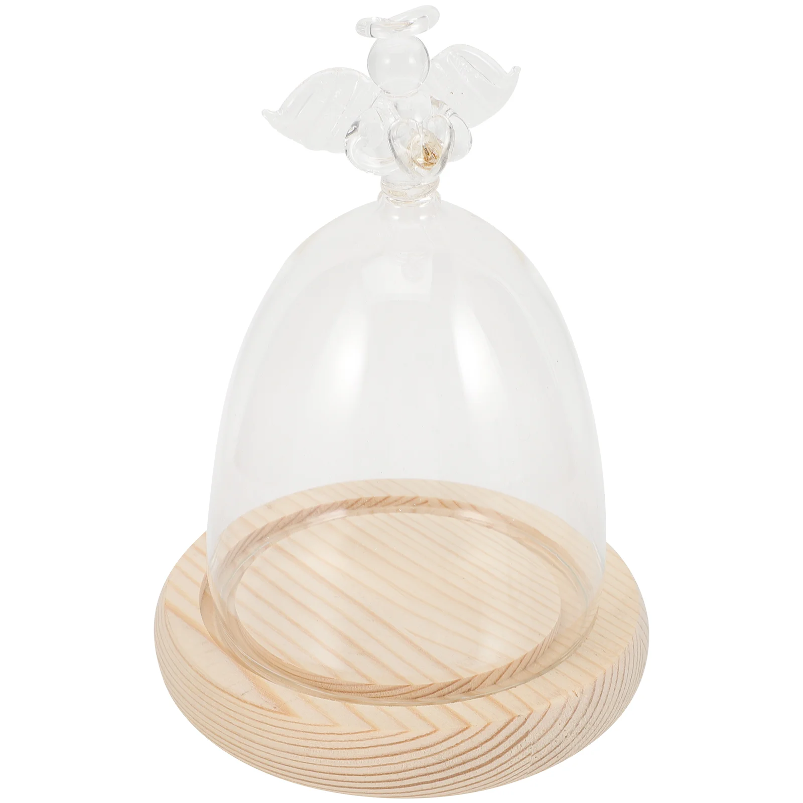 

Angel Glass Cover Decoration Clear Display Dome with Wood Base Transparent Desktop Flower Bell Jar Child