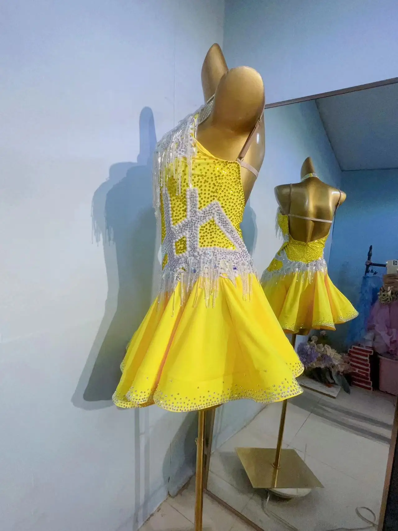 Vestido de dança latina feito sob encomenda, luxuoso, com franjas de diamante, adulto e infantil, tango cha samba, traje de competição