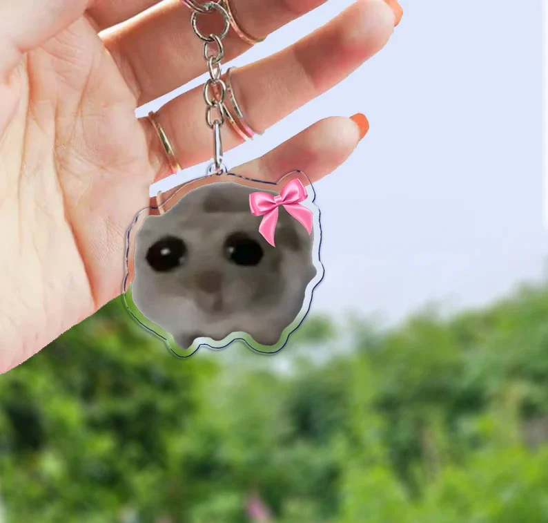 Fun Meme Im Just A Girl Sad Hamster Key Chain Keychains Ring for Accessories Bag Funny Pendant Keyring Jewelry Fans Gifts