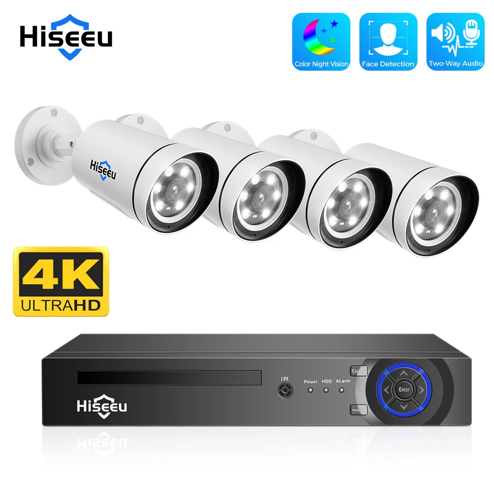 Hiseeu 4K 8mp Poe Security Camera Systeem Ai Face Detection 8 Port 8ch Nvr H.265 Video Recorder Surveillance Cctv Ip Camera Kit