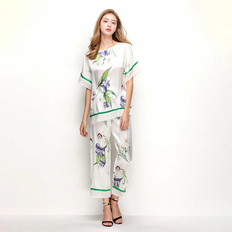 High Quality 2024 New Real Silk Pajamas Suit Women's Ladies' Homewear Can Be Worn outside Wholesale