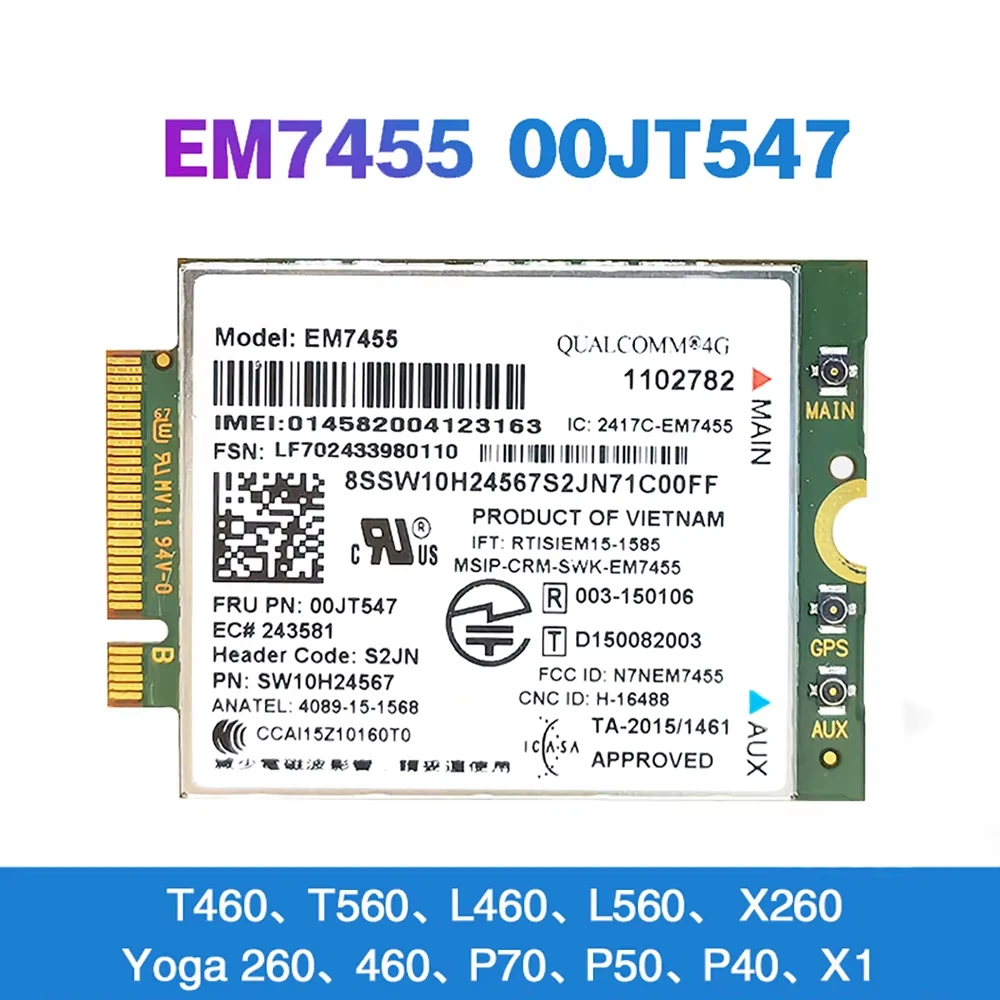 EM7455 FRU 00JT547 M.2 LTE CAT6 Module 4G WWAN Card For T460 T560 L460 L560 T460s T460p X260 Yoga 260 460 P70 P50 P40 Laptop