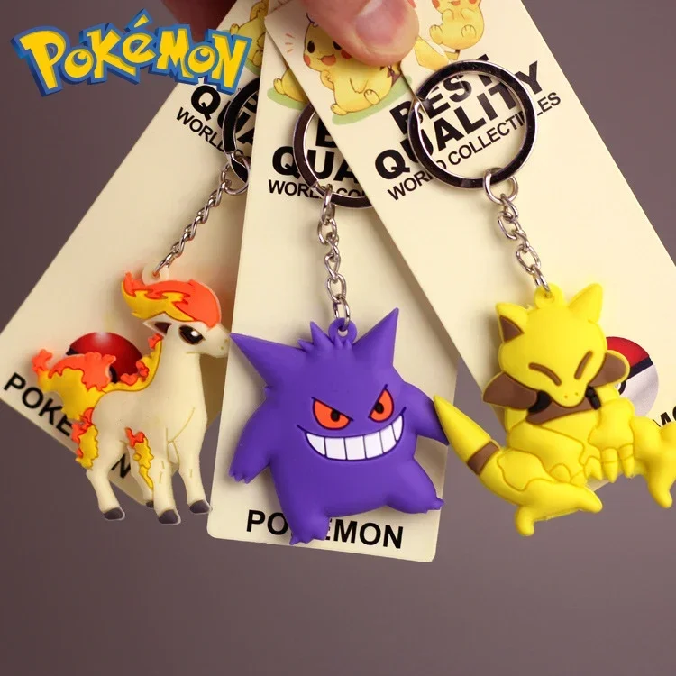 Pokemon Anime Pikachu Gengar Mewtwo Snorlax Silicone Keychain Bag Accessories Pendant Cartoon Keyring Kids Toy Birthday Gifts