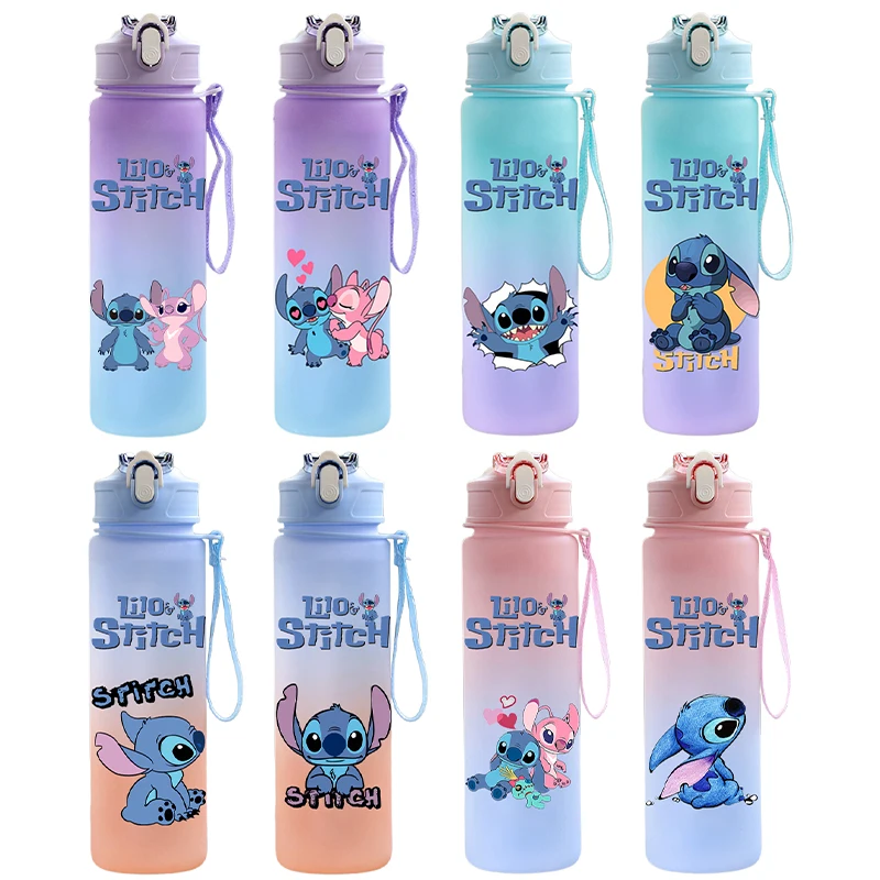 750ml Butelka na wodę Disney Lilo Stitch Anime Cartoon Kubek do picia o dużej pojemności Przenośny kubek na wodę do uprawiania sportów na świeżym powietrzu Prezent dla dzieci