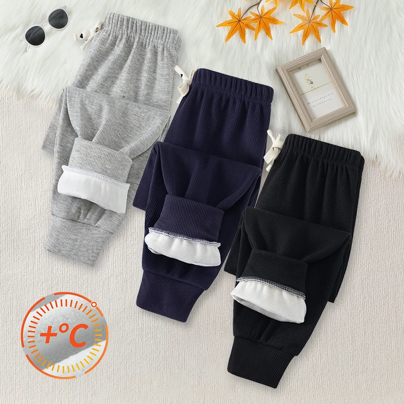 Children's Autumn/Winter Thick Warm Solid Color Casual Pants For Boys And Girls With Plush Sports Running Sweatpants Harun Pants