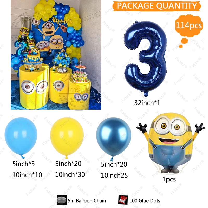 114 pièces Minions thème fête ballon arc Kit mignon Minions anniversaire jaune bleu Latex balle enfant fête d'anniversaire décoration fournitures