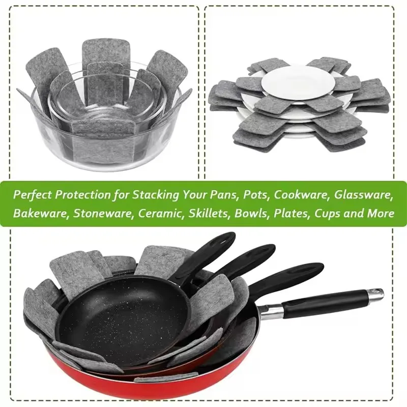 

12PCs/Pack Pot Divider Pad for Stackable Pot Protector 3 Different Sizes Used to Protect Separation Felt Pan Protectors Kitchen