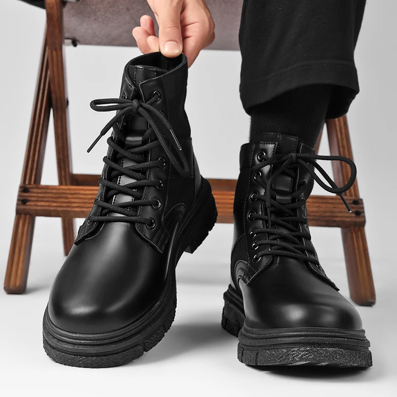 

Новые мужские уличные бестселлеры, четырехсезонные, до середины икры, высококачественные прочные однотонные удобные модные рабочие ботинки с высоким берцем