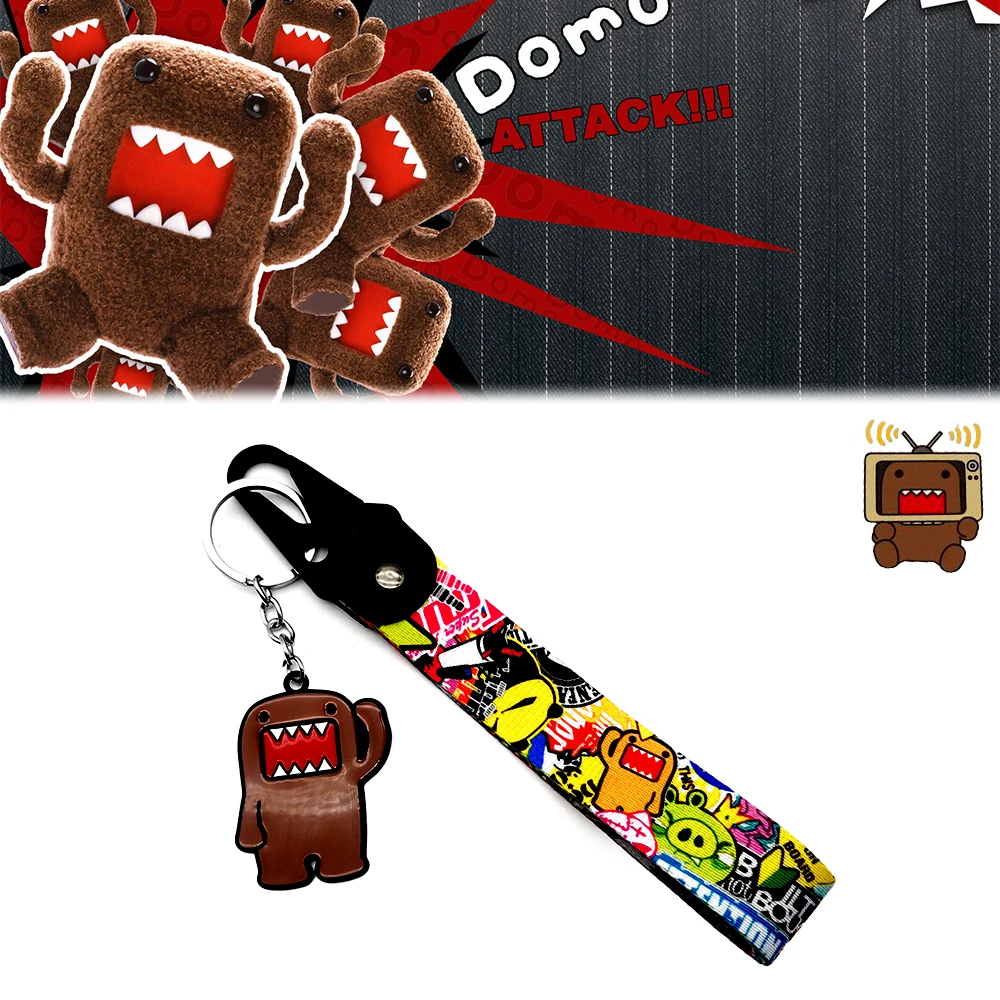 JDM Culture Style Keychain Lanyard Key Strap With Cute Cartoon Domo Kun Japanese TV Endorsement Kawaii Mascot Key Ring