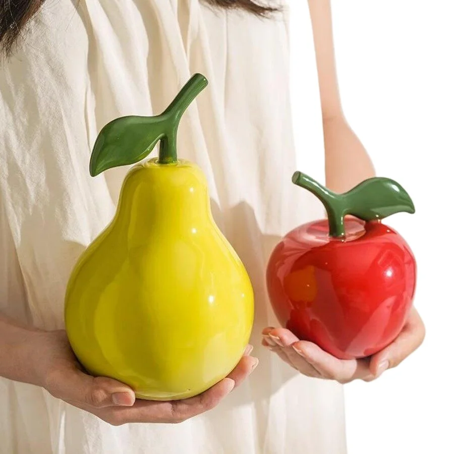 Apple/pear Ceramic Sculpture Ornaments Realistic Fruit Crafts Decoration Abstract Art Apple/pear Statue Crafts Indoor Decoration