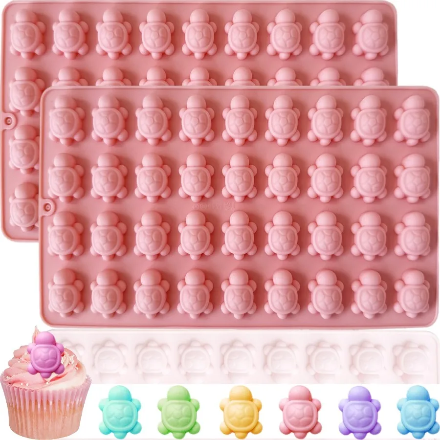 Paquete de 2 Mini molde de silicona para tortuga para Chocolate, tortuga marina de 72 cavidades, moldes para dulces de Chocolate, tortuga, cubo de hielo, Animal marino, goma Je