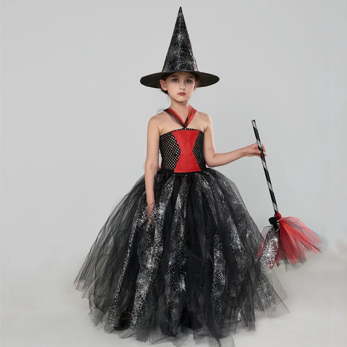 2026 New Halloween Spiderweb Tulle Witch Dress Cobweb Tutu Gown Stage Performance Attire Themed Party Wear Gothic Fantasy Style