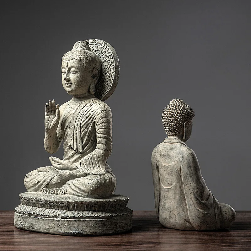HYS Chinese Zen Buddha Statue Ornament Home Living Room Entrance Office Desktop Rulai Sakyamuni Resin Crafts