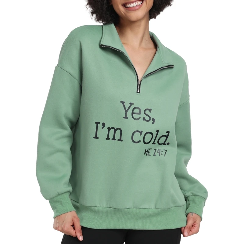 

Women Long Sleeve Half Sweatshirt Yes Cold Letter Print Workout Pullover Women Long Sleeve Half Sweatshirt Yes Cold Letter Print