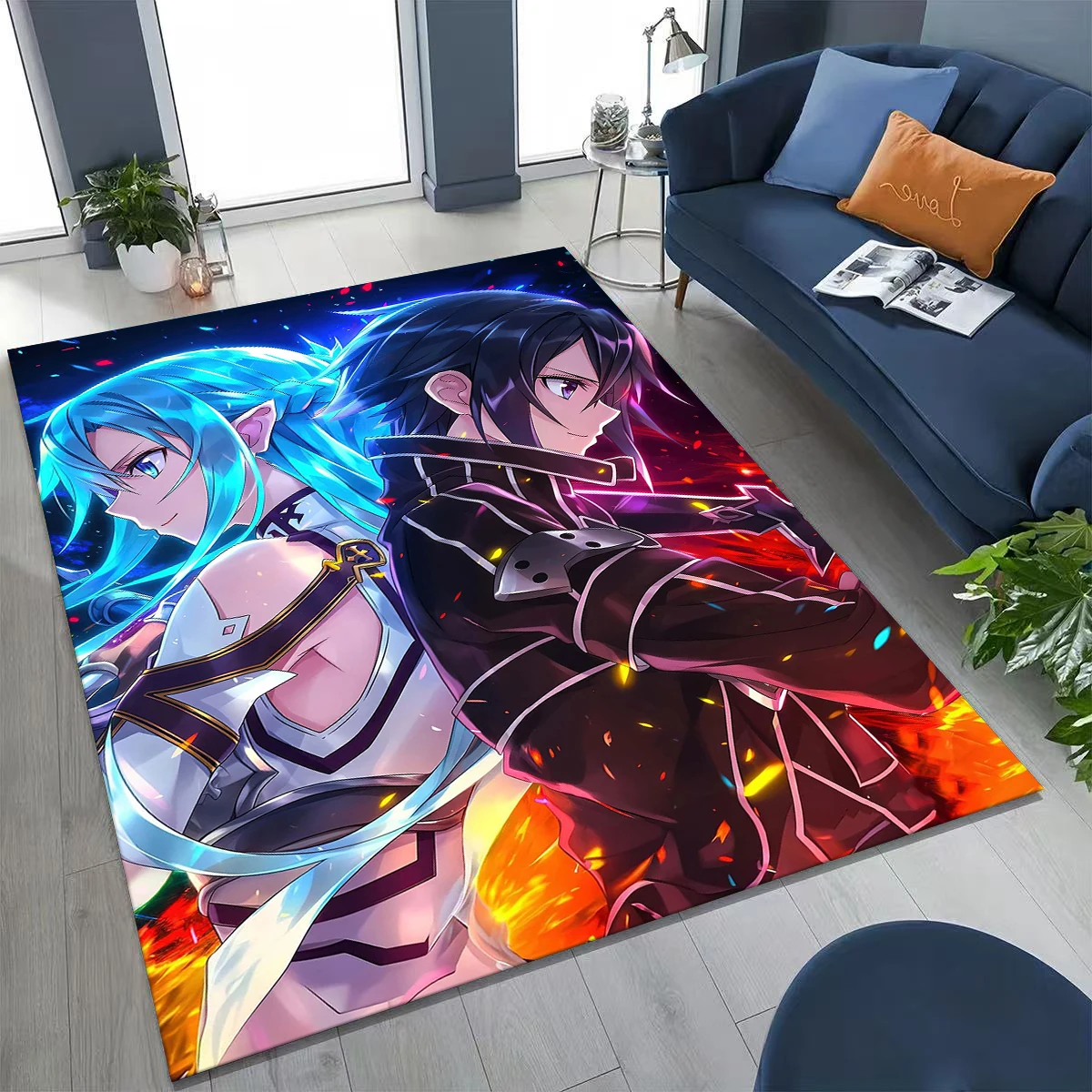 

Anime SAO Sword Art Online Cartoon 3D Rug for Bedroom Living Room Sofa Home Doormat Decor, Large Kids Play Non-slip Floor Mat