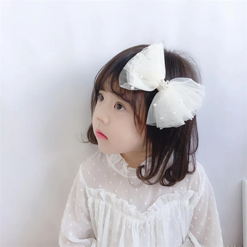 Sweet Princess Lace Bows Hairpin Kids Pearl Crown Barrettes Hair Clips for Women Girls Headwear Fashion Children Hair Accessorie