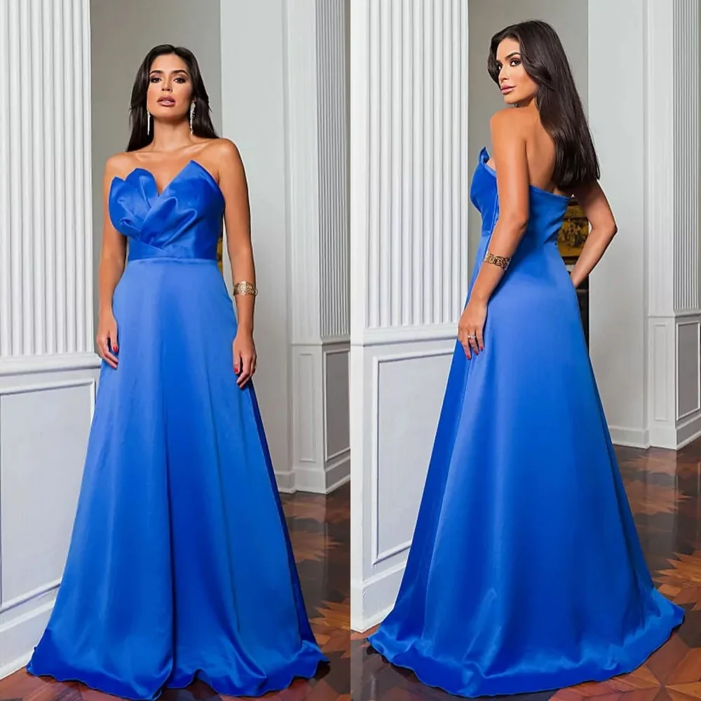 Satin Ruched Christmas A-line Strapless Bespoke Occasion Gown Long Dresses