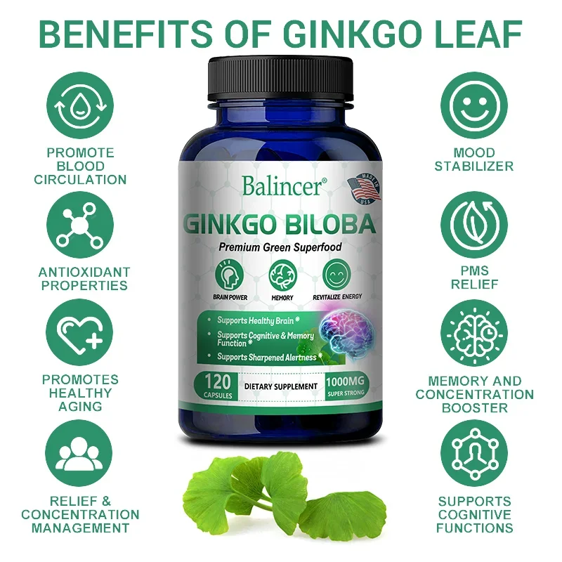 Balincer Memory and Concentration Supplement 1000mg - For Clear Thinking, Cognition - With Ginkgo Biloba Extract Capsules
