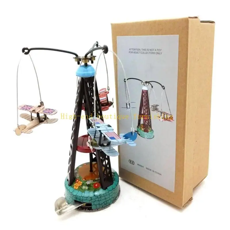 L9NB Collectible Desktop Decobiplane Unique Statue Nostalgia Theme Double Winged Rotating Aircraft Ornament Decorations