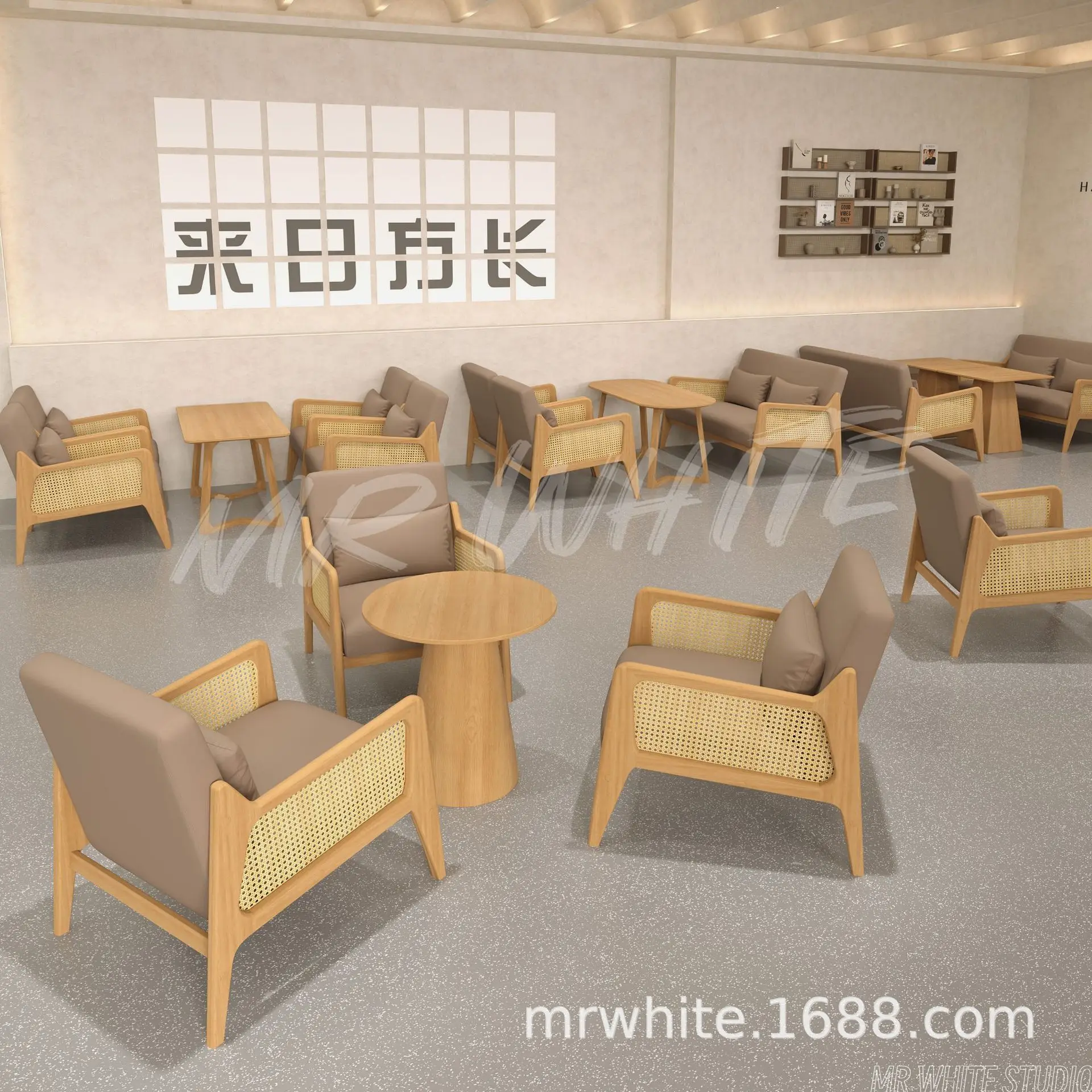 Retro cafe table and chair combination milk tea shop catering dessert hotel homestay reception negotiation sofa  solid wood