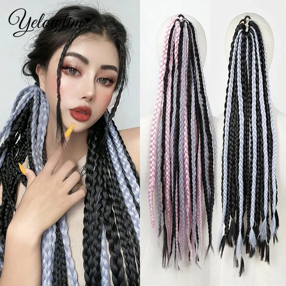 

YELOWTIM Synthetic Gradient Color Dirty Braided Ponytail 60CM Elastic Rubber Band Braiding Pony Tail Hair Extensions For Girls