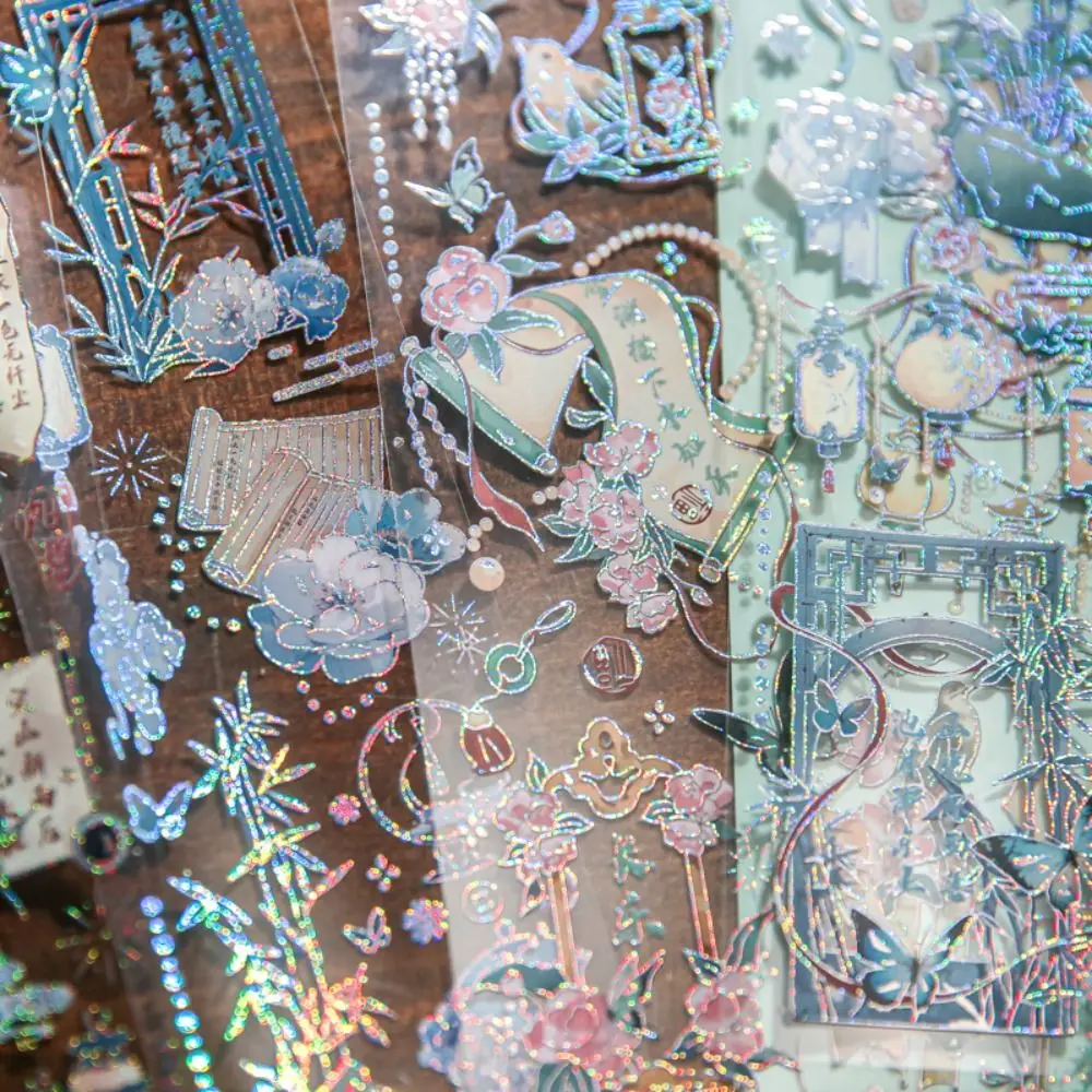 

DIY Crafts Moonlight Flower Collage Decals Handmade Decorative Embossed Gilding Sticker Shiny PVC Holographic Laser Sticker