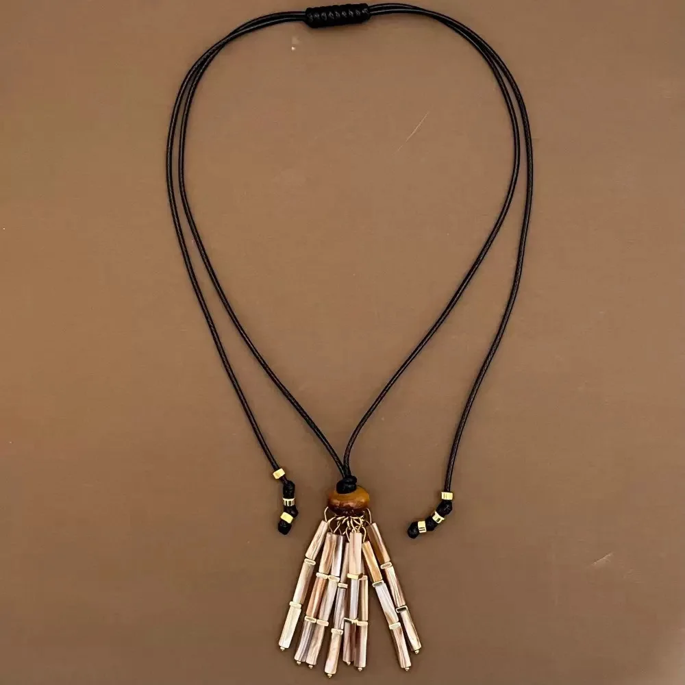 Women Niche Design Oxford Shell Tassel Necklace Natural Tiger Eye Beaded Long Sweater Chain Retro Elegant Daily Jewelry Gift