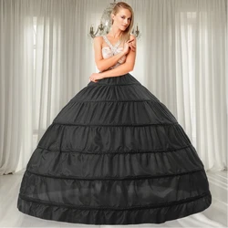 Black Wedding Petticoat For Quinceanera Ball Gown New 6 Hoop Crinoline Long Floor Length Underskirt Skirt Half Slips Accessories