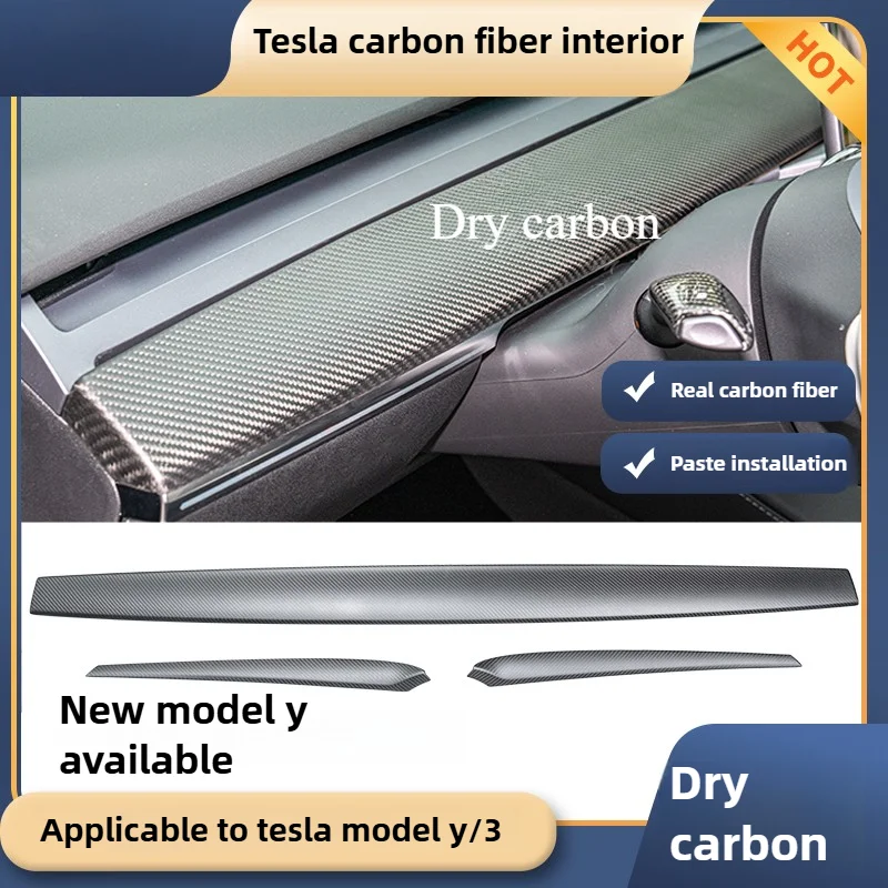 The new Tesla Model Y Model 3 19-23  really dry carbon fiber interior center control paste parts instrument forging matte