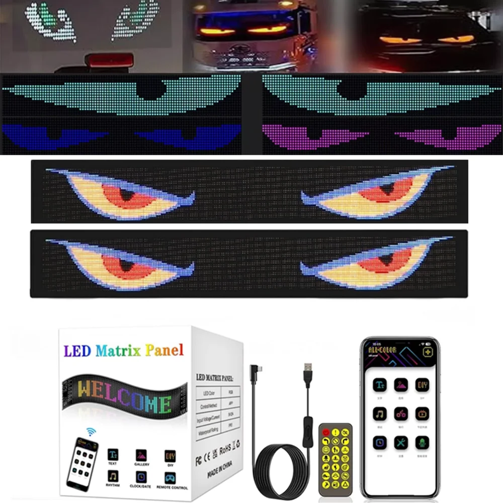 

2PCS Car Moving Eyes LED Display Light RGB Sign Flexible Pixel Panel Trucks Car Window Devil Eyes Animation Screen for Windshiel